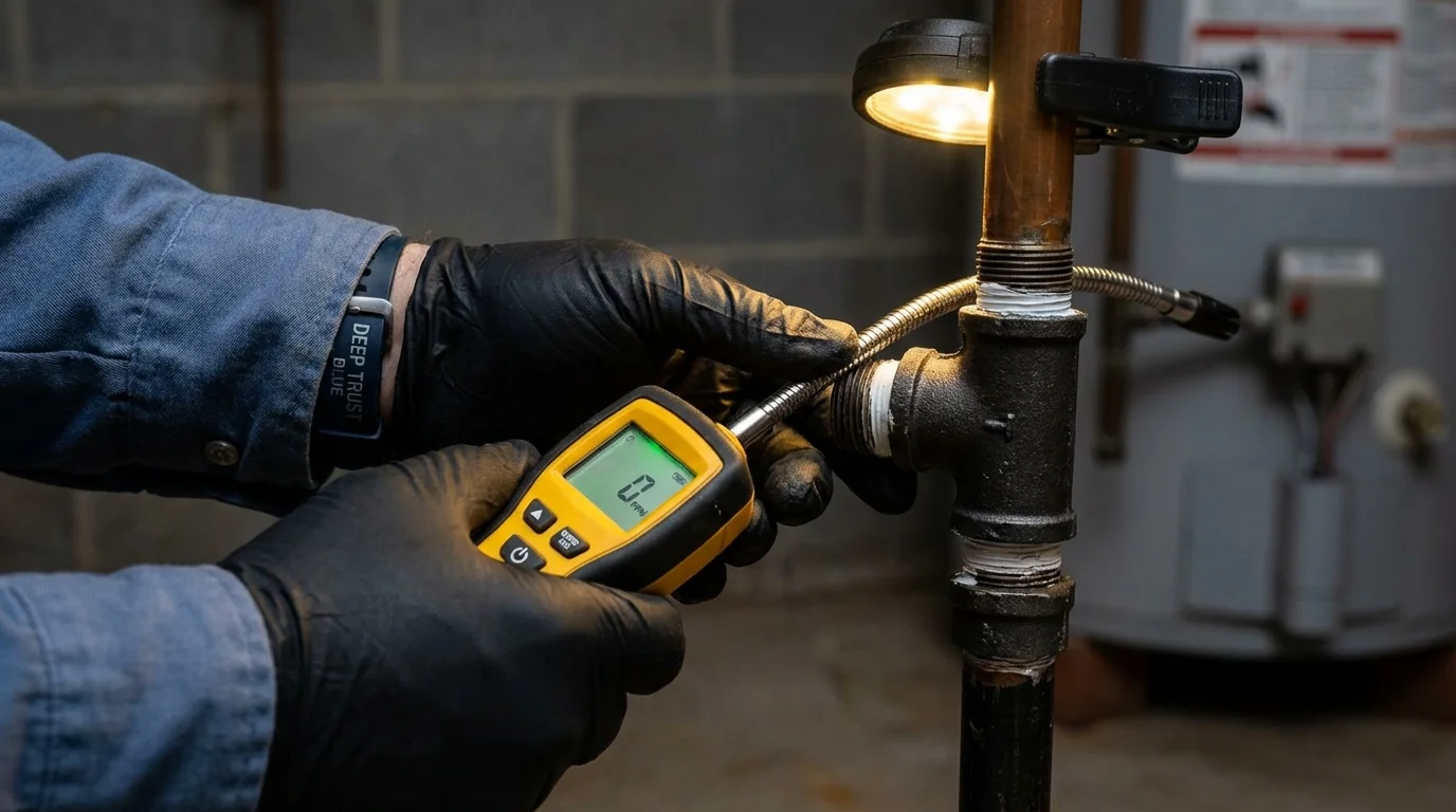 Gas leak detection with electronic sniffer by Johns Plumbing LLC in Greene
