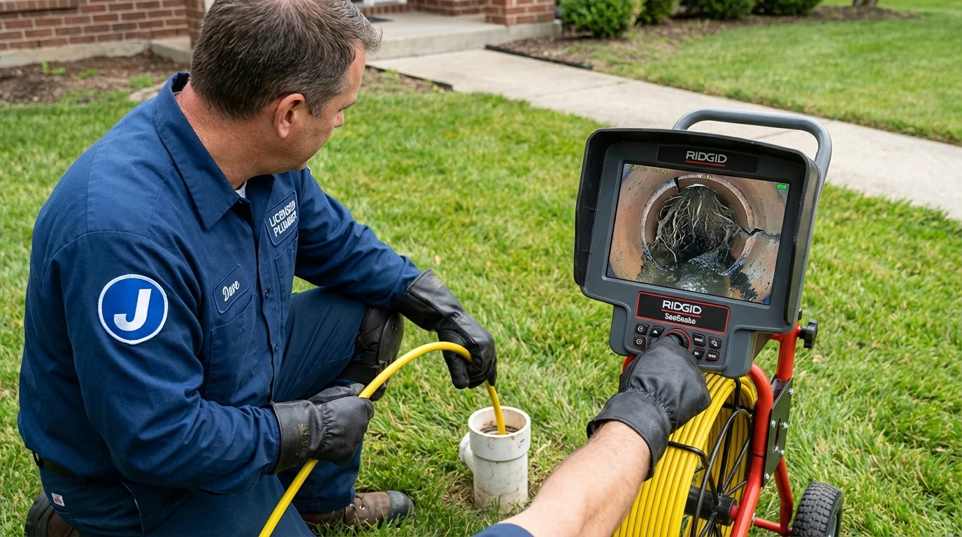 Sewer camera inspection being performed by Johns Plumbing LLC in Greene