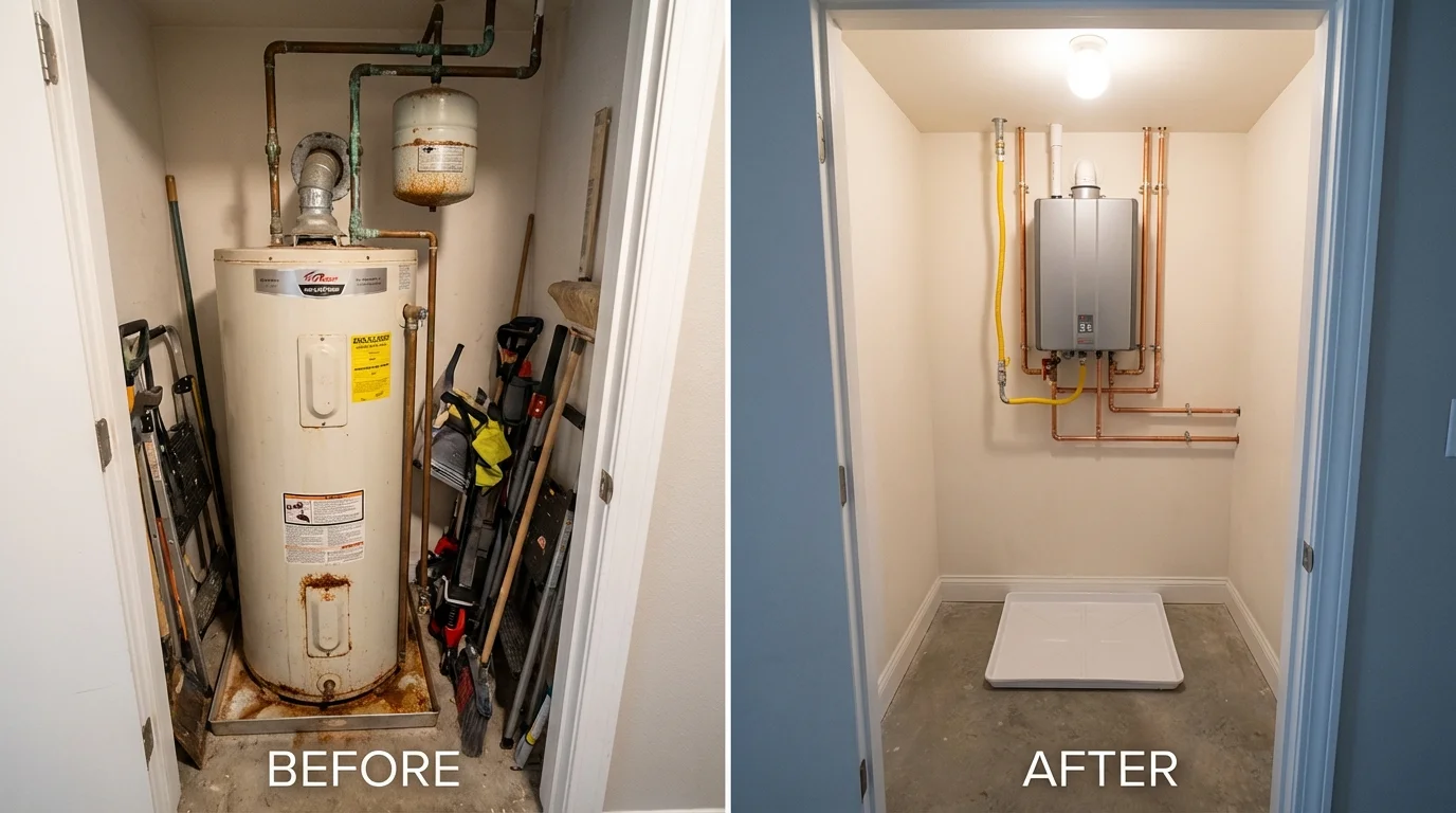 Tank water heater versus wall-mounted tankless unit comparison for Greene, ME homeowners